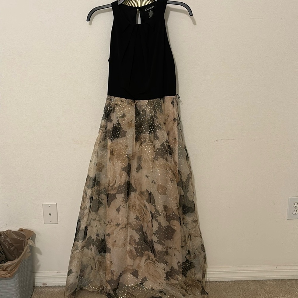 Black Puffy Maxi Dress with Flowers on skirt